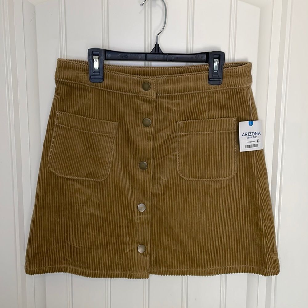 Arizona Jean khaki corduroy mini skirt with front buttons women’s size 5